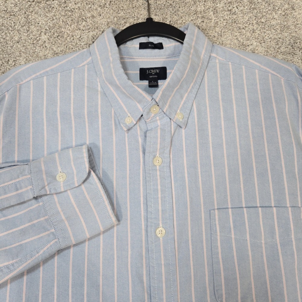 J. Crew Oxford Slim Fit Blue Striped Button-Down Shirt mens Large long sleeve